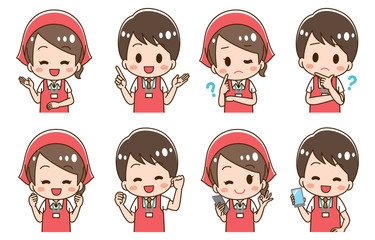 Supermarket clerk illustration set