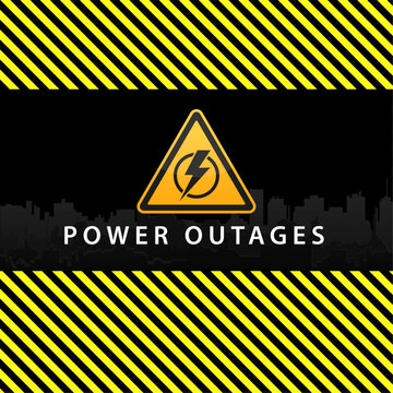 Power outage, warning poster in yellow and black with a beautiful triangular icon of electricity