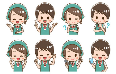 Supermarket clerk illustration set