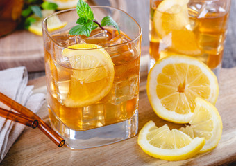 Glass of Refreshing Ice Tea With Lemon Slices