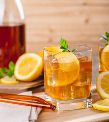 Glass of Refreshing Ice Tea With Lemon Slices