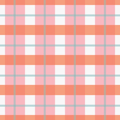 Madras plaid seamless vector pattern in pink, orange, white and turquoise. Fresh, crisp look, great for spring or summer fashion, textiles, bedding, home decor, stationery and paper goods. Vector.