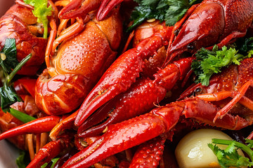 Chinese dish with a bowl of bright red delicious spicy crayfish