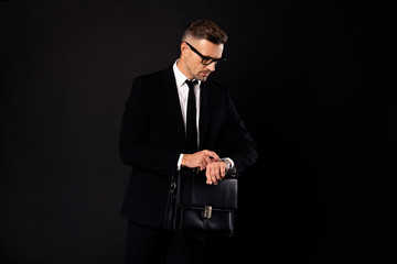 Portrait of his he nice-looking elegant classy chic busy attractive content director partner lawyer...
