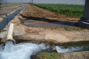 Arizona irrigation water discharge pipe and canal