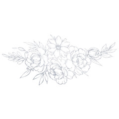 A hand-drawn silver flower bouquet. Illustration of a flower on a white background.