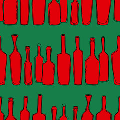 Seamless pattern of drawn abstract wine bottles
