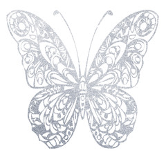 A hand-drawn silver butterfly. Illustration on white background.