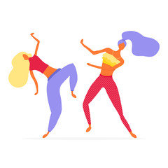 Women character dancing in a modern flat style