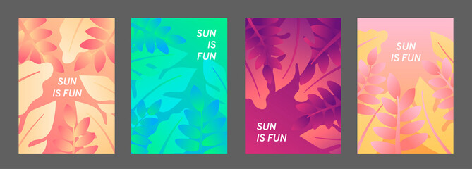 Poster, flyer, banner templates with colorful gradient leaves for web and printing