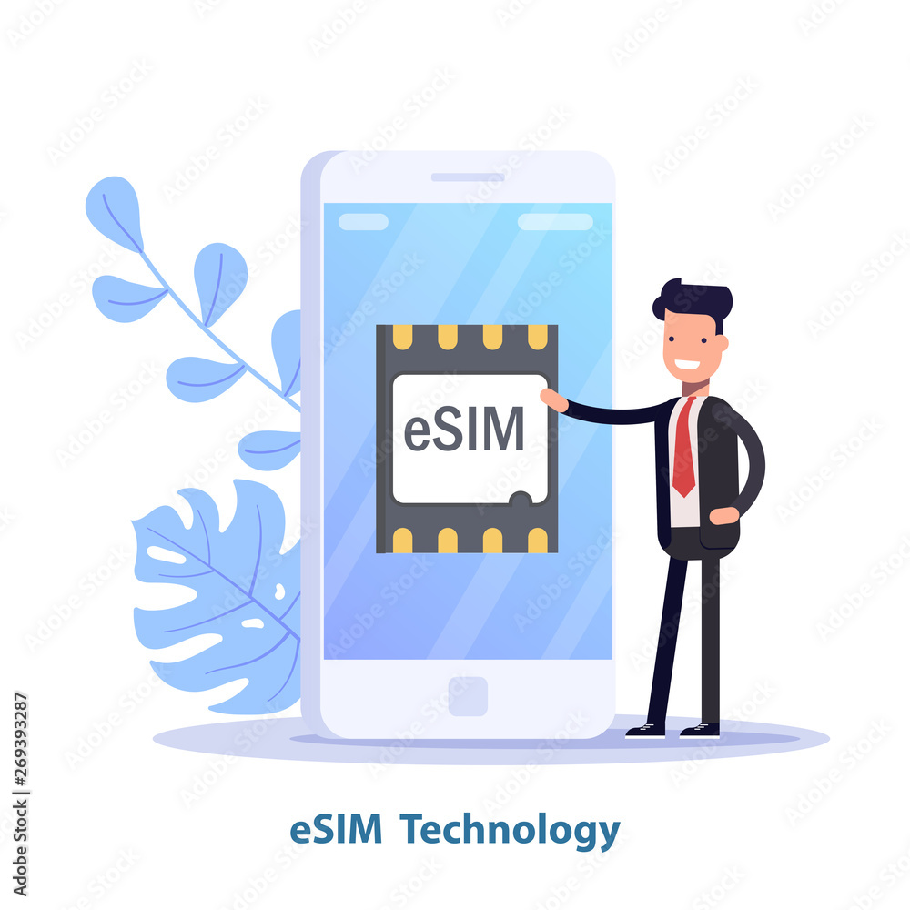 Aufkleber esim card chip sign. embedded sim concept. new mobile communication technology. can use for web bann