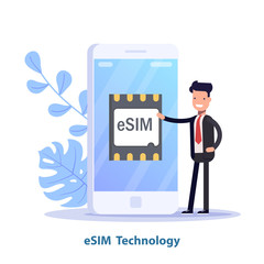 eSIM card chip sign. Embedded SIM concept. New mobile communication technology. Can use for web banner, infographics, hero images. Isometric vector illustration.