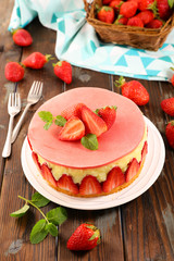 delicious strawberry pie with cream