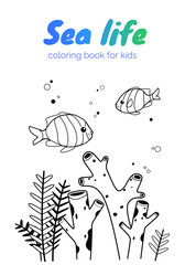 Cute fish cartoon character, vector illustration. Coloring book for children.