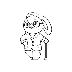 Cute hare cartoon character, vector illustration. Coloring book for children.