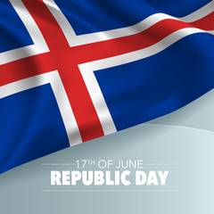 Fototapeta premium Iceland happy republic day greeting card, banner, vector illustration