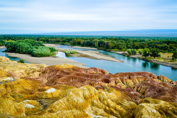 Rainbow Beach in the desert near Burqin Xinjiang Province, China. Xinjiang Colorful Beach，Rainbow...