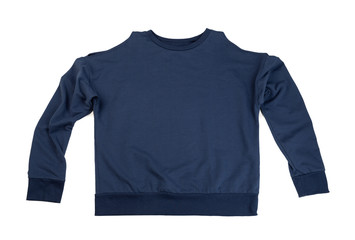 dark blue sweatshirt with a long sleeves. Isolate on white