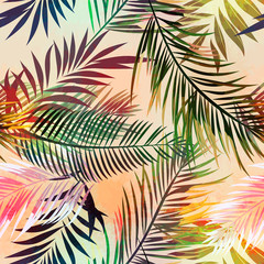 Abstract tropical plants pattern. Vector illustration.