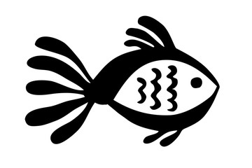 Cute cartoon fish hand painted with ink brush stroke