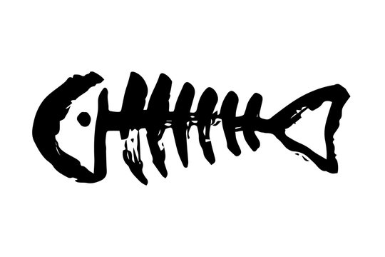 Fish bone skeleton hand painted with ink brush