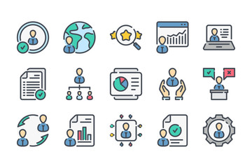 Human Resource related color line icon set. Training linear icons. Employment colorful outline vector sign collection.