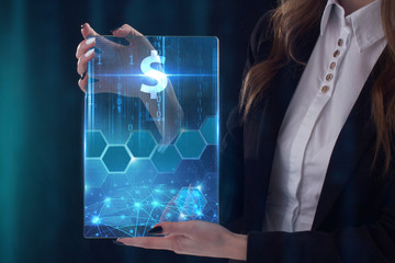 The concept of business, technology, the Internet and the network. A young entrepreneur working on...
