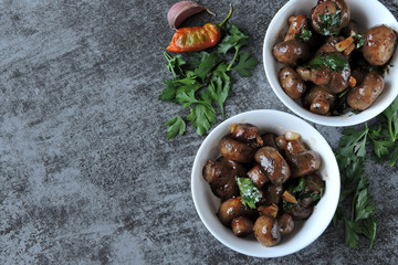 Mushrooms, glazed in soy sauce with spices and parsley. Vegan lunch