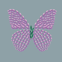 Botanical illustration. Figure made by hand. Butterfly of flowers. Design cards, covers, packaging, business cards.