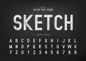 Sketch Font and alphabet vector, Chalk Style typeface letter and number design, graphic text on background