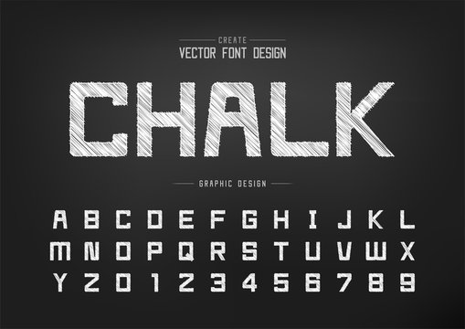 Sketch Font and alphabet vector, Chalk Square typeface letter and number design, Graphic text on background