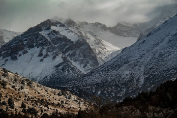 snow on the mountain and clouds 