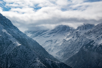 snow on the mountain and clouds 