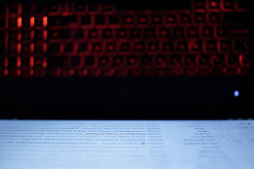 Computer Keyboard in the dark. Tech detail. 
