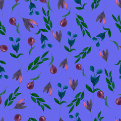 Fototapeta na wymiar Seamless watercolor pattern. Botanical illustration. Figure drawn by hand. Desian, fabrics, Wallpaper, textiles, cards, background, clothes