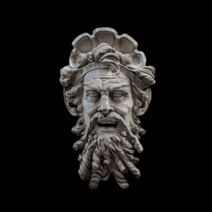 Figure of ancient old scary bearded warrior as gatekeeper isolated at black background, Vienna,...