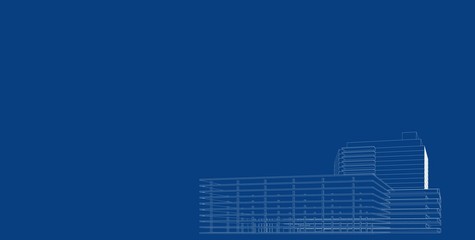 3D illustration architecture building perspective lines.