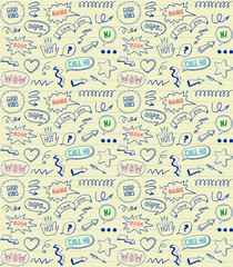 Obraz premium Doodle style seamless pattern with speech bubbles, line paper