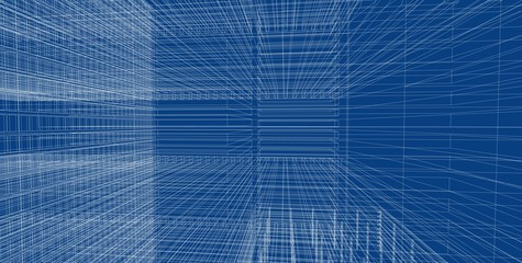 3D illustration architecture building perspective lines.