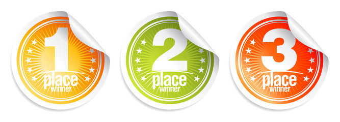 First place, second place, third place, medals, winner stickers