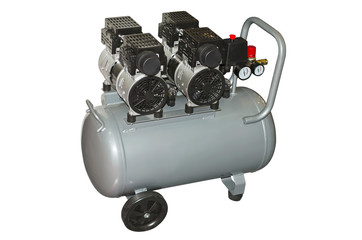 Four-cylinder oil-free compressor isolated on a white background