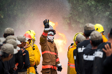 Firefighter Trainer teamwork of Firefighters training, fireman