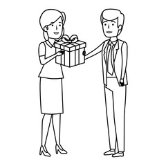 young business couple with gift box