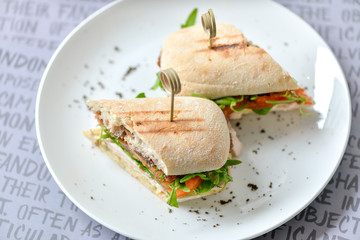 bread with cheese and olives on plate