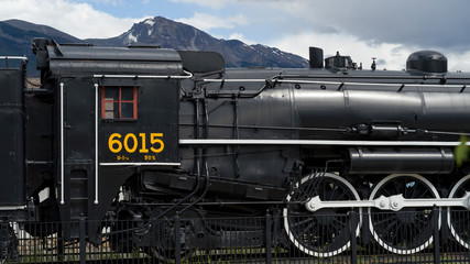 Close-up of steam train engine, Jasper National Park, Jasper, Alberta, Canada