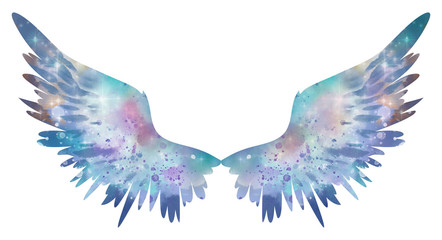 Blue watercolor wings, symbol of freedom
