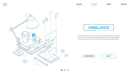 Freelance worker - line design style isometric web banner
