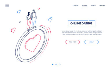 Online dating - line design style isometric web banner