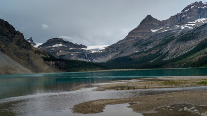 Naklejka na ściany i meble Lake in front of mountains, Bow Lake, Improvement District 9, Banff National Park, Jasper, Alberta, Canada