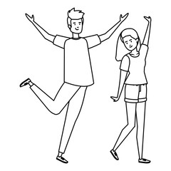 young couple celebrating avatars characters